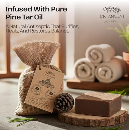 Image of Dr.Ancient Pine Tar Black Soap Bar, Organic Soap Bars Handcrafted the Traditional Way, Natural Chemical-Free, Vegan, Used for Face and Body, Deep Cleansing, and Nourishing Daily Skin