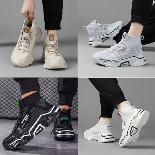 Image of SANNAX Fashion Shoes for Mens High Top Casual Walking Shoes Non Slip Breathable Mesh Lightweight Sneakers