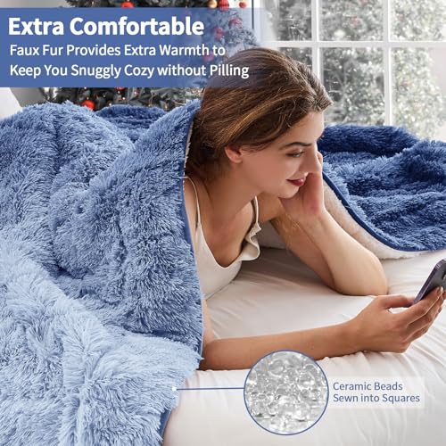 Image of yescool Weighted Blanket for Adults (15 lbs, 60 inch x 80 inch, Midnight Blue) Heavy Blanket for Sleeping Perfect for 140-160 lbs, Queen Size Faux Fur Blanket with Premium Glass Bead, Machine Washable