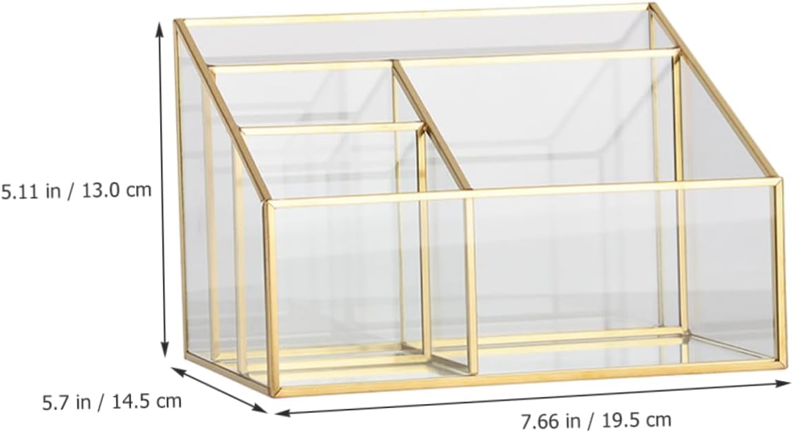 VICASKY Glass Cosmetic Display Case with Frame Lipstick and Makeup Brush Organizer for Vanity and Transparent Glass Storage Box for Bedroom and Bathroom Women