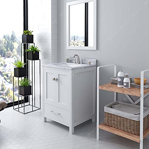 Virtu Usa Caroline Avenue 24 Inch Single Sink Bathroom Vanity Set In White W/Square Undermount Sink, Italian Carrara White Marble Countertop, No Faucet, 1 Mirror - Gs-50024-Wmsq-Wh #TOP4