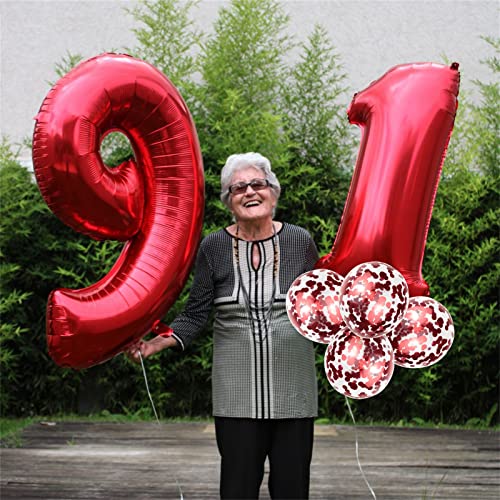 40 Inch Number 17 Foil Balloons, Large Red 17Th 71St Birthday Digit Balloons With Confetti Helium Balloons, Number 1 & 7 Helium Balloons Self Inflating For Boys Girls Anniversary Party Decorations #TOP5