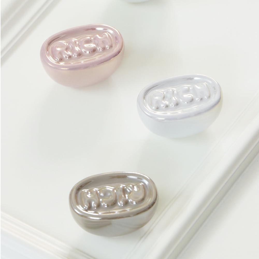 Generico Pomelli Decorativi 'RICH' per Mobili, Set di 2, Design Moneta in Rilievo, 4.4 x 3.2 cm, Rosa/Argento/Bianco (bianco)