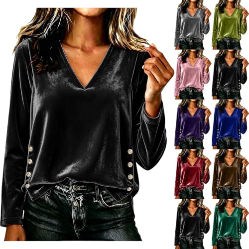 Women's Velvet Long Sleeve Shirt Elegant Dressy V-Neck Pullover Tops Holiday Party Casual Outfits - image 1