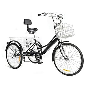 Driewieler 24 inch fiets met mand | 3 wielen voor volwassenen | tricycle met fietsverlichting voor oudere mensen…