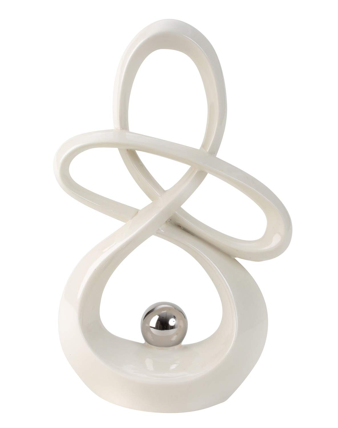 Lifestyle & More Escultura Moderna Deco Figura de Ceramica Blanca con Bola de Plata Altura 30 cm