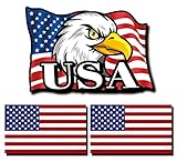 Yeapop 3 Pcs of American Flag Stickers and US Flag with Bald Eagle Decal, Suitable for Cars,Trucks,