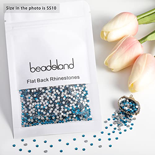 Image of Beadsland 2880pcs Flat Back Crystal Rhinestones Round Gems for Nail Art and Craft Glue Fix,Indicolite,SS10,2.7-2.9mm | Flatback Glass Gems, 2.7-2.9mm, for Nail Art Craft, Glue Fix