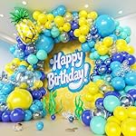 160pcs Cartoon Sponge Balloons Garland Arch Kit, Birthday Decorations Yellow Blue Clear Metallic Blue Teal Balloons and Pineapple Balloon Arch for Cartoon Birthday Baby Shower Party Decor