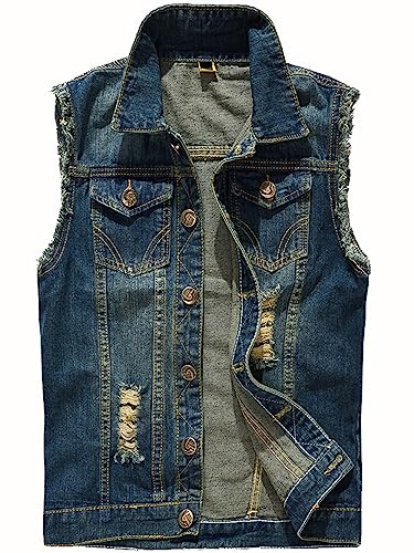 Kelmon Herren Denim Westen Zerrissen Casual Ärmellos Biker Fashion...