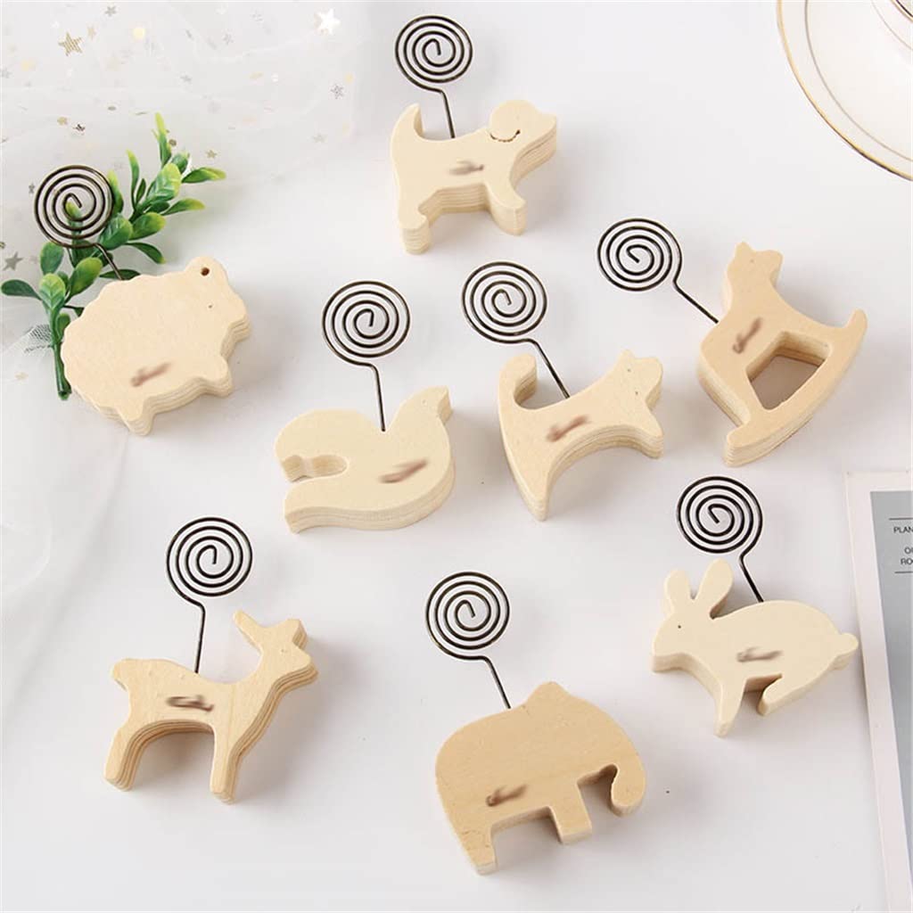 MOBYGKFY Cartoon Animal Wood Desk Note Folder Message Photo Paper Card Holder Stand Home Decorations