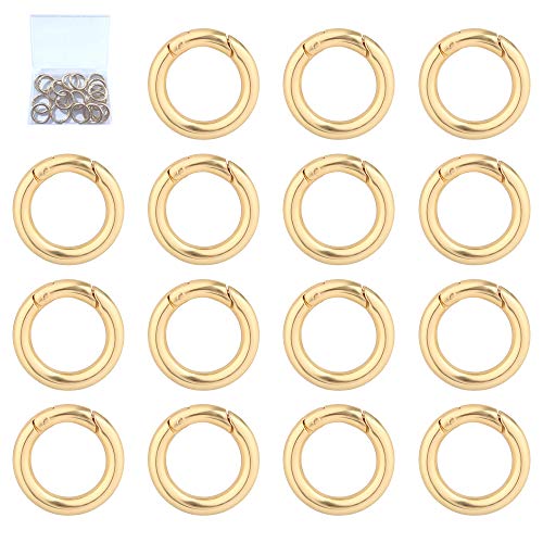Ceqiny 20 Stück Runder Karabiner Biegering Sprung Ringe Frühling Snap Clips Karabinerhaken Schlüsselringe Schnappclip Druckknopf Taschenringe Schlüsselanhänger für Rucksack Schlüsselbund 15mm, Gold Cover