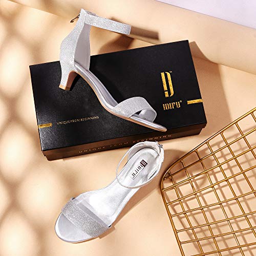 Idifu Women's Silver Heels Size 8.5 Kitten Heels For Women In2 Low Heels For Women Dressy Open Toe Heels With Zipper Bridesmaid Shoes On Wedding Evening #TOP6