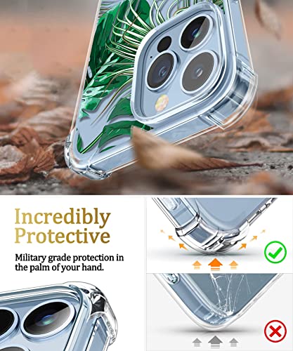 Vejerkk Case Compatible With Iphone 13 Pro Max 6.7 Inch 2021, With Screen Protector,Clear Tpu Bumper Soft Cover Shockproof Protective Women Girls Slim Fit,Green Tropical Palm Leaves Phone Case #TOP3