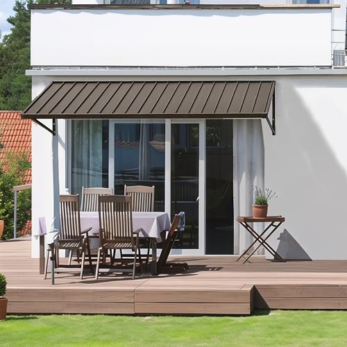 Domi Metal Awnings for Outside, 100''x36''Door Awning, Metal Window Awnings with Powder-Coated Frame,Awnings for Patio, Front Entrance, Porch, Balcony – All-Weather Protection Sunshade, Brown