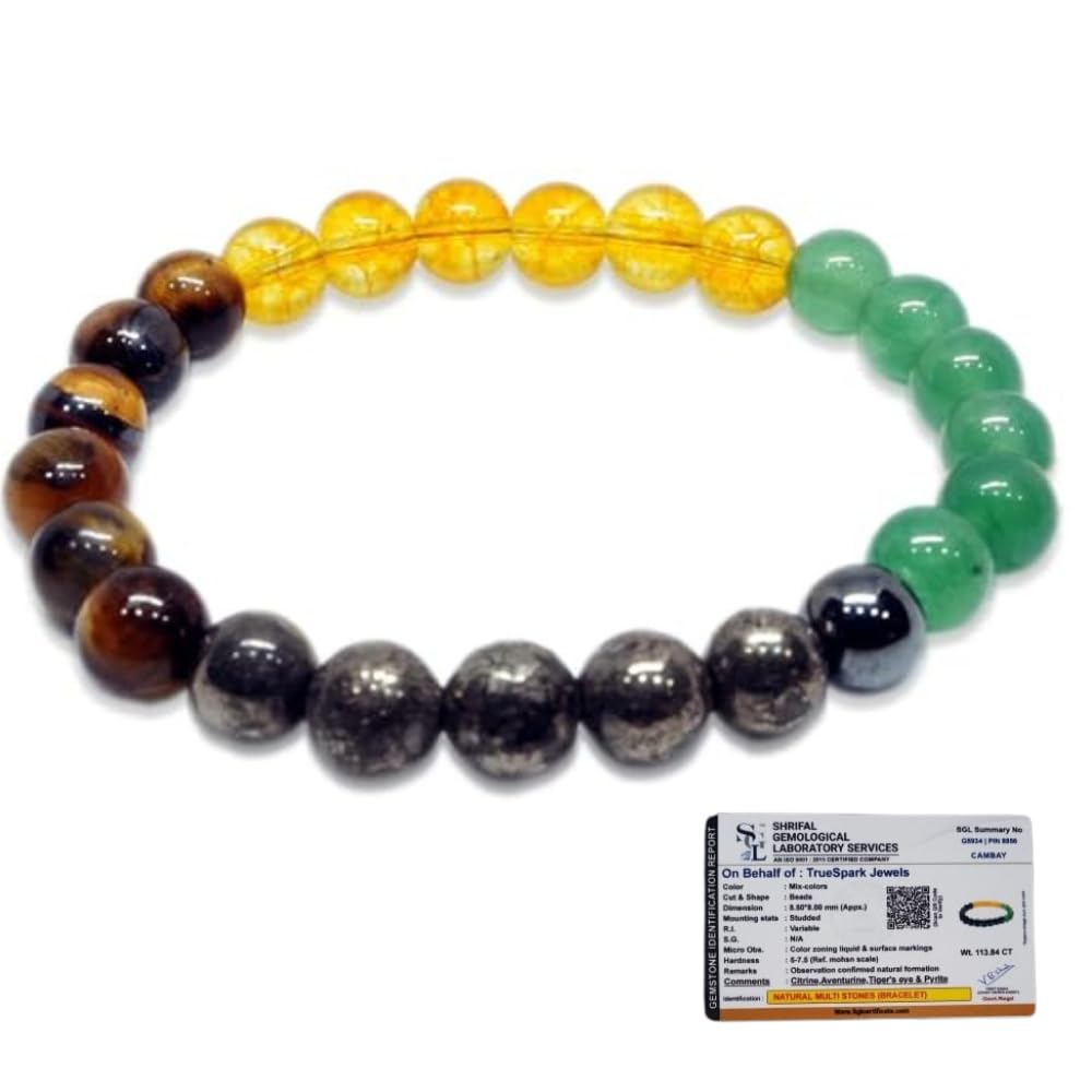 TrueSpark Jewels Natural Certified Money Magnet Bracelet for Men & Women | Natural Crystal Gemstone Beaded Bracelet | Money Magnet, Dhan Yog, Dhan Lakshmi & Dhan Vriddhi | Handmade Stretch Bracelet | Wealth, Prosperity, Good Luck, Abundance & Spiritual Gift