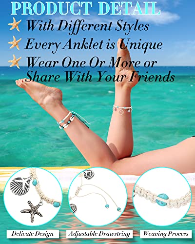 MTLEE 16 Pcs Starfish Shell Turtle Ankle Bracelets Handmade Sea Boho Anklet Jewelry Adjustable Seashell Bracelet Women Hawaii Beach Foot Jewelry for Summer Women3