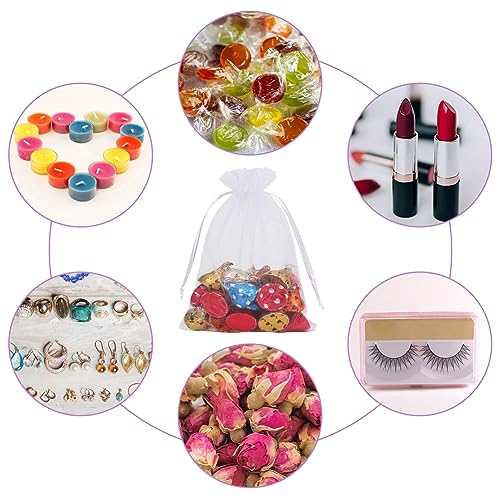 Image of HRX Package 100pcs White Organza Bags, 4x6 inch Mesh Bags Drawstring Gift Bags Jewelry Pouches for Candy Wedding Favors Christmas