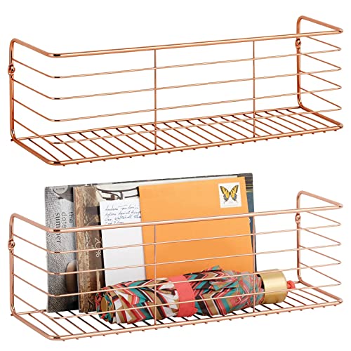 Mdesign Wide Metal Wall Mount Decor Storage Organizer Display Shelf - Hang In Bathroom, Kitchen, Entryway, Hallway, Mudroom, Bedroom, Laundry Room - Concerto Collection, 2 Pack - Rose Gold #TOP7