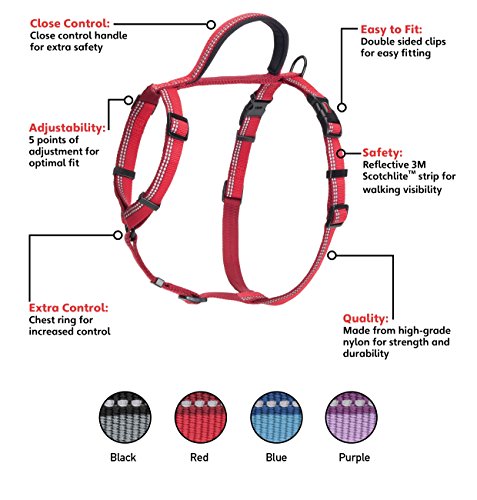 Image of HALTI Walking Harness - Lightweight Dog Harness with Handle, Reflective & Adjustable, Ideal for Puppy Walks, Suitable for Large Dogs and Puppies (Size L, Red)