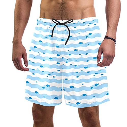 Short de bain homme avec poches et taille élastique anti-irritation motif poissons S