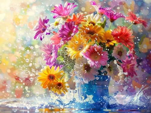 Peinture Numéro Adulte Fleur Gouttelettes Cadeau Idéal pour Femmes Débutantes