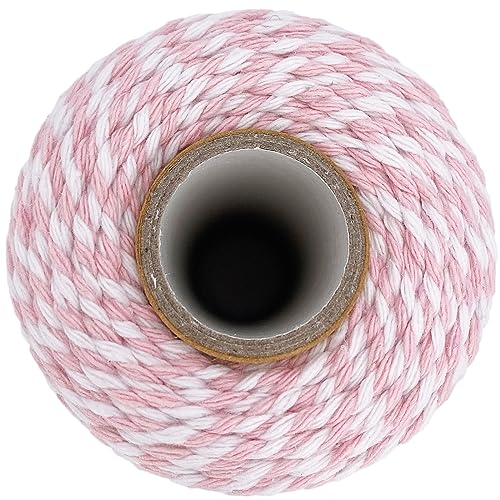Fio de algodão rosa e branco para padeiro 2 mm de espessura 328 pés barbante de Natal para embrulho