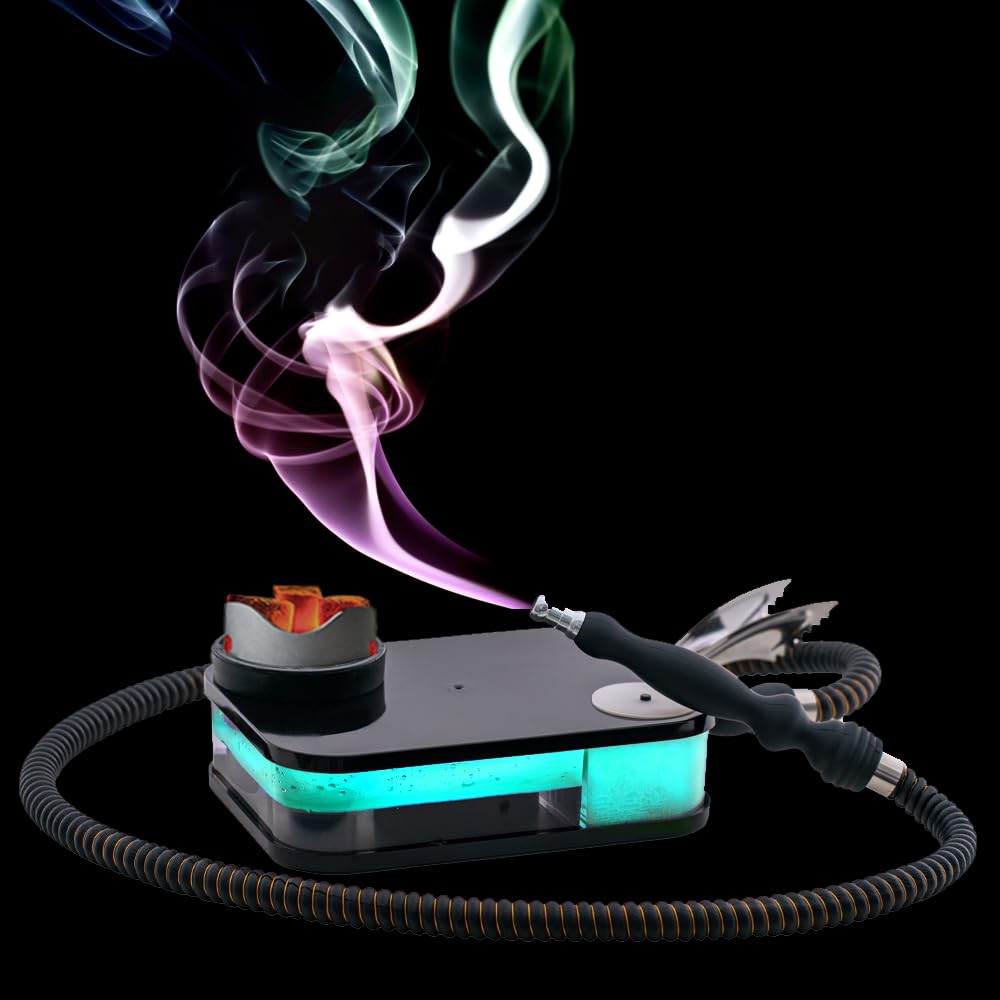 Juego de cachimba de viaje portátil de acrílico con cuenco de cachimba de silicona, manguera de cachimba de seda, pinzas de carbón, juego de cachimba con luz LED remota y bolsa de almacenamiento