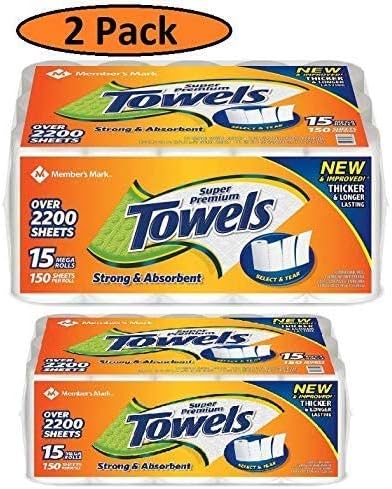 2 Pack Super Premium Paper Towels (15 rolls, 150 sheets per roll)