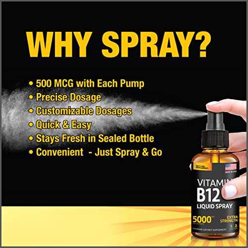 Vegan B12 Vitamin Spray Boosts Energy & Mood - Methylcobalamin - Gluten-Free & Non-GMO - Easy Liquid B-12 Spray Dosage
V