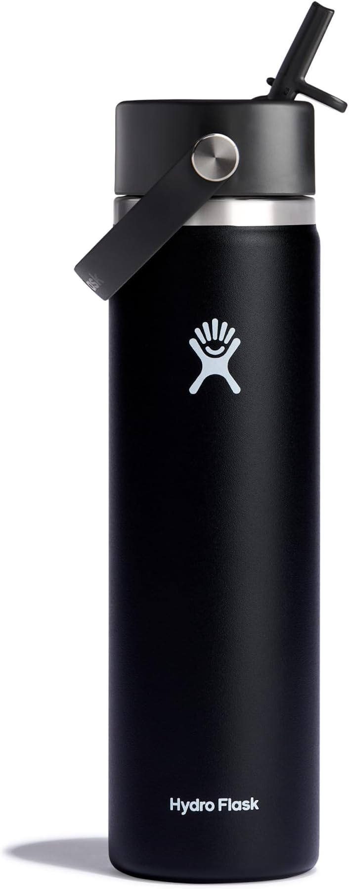 Water Bottle 709 ml (24 oz) - Vacuum Insulated Stainless Steel Water Bottle with Flex Straw Cap - BPA-Free - Wide Mouth - Black