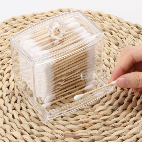 Image of Tbestmax 2 Pack 10oz Qtip Dispenser Big Clear Qtip Holder, Bathroom Container Organizer Accessories Decor for Storage-Qtips Cotton Ball