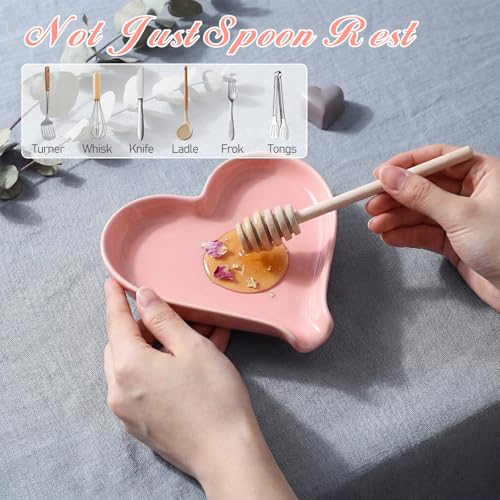 Remerry Mother's Day Heart Cute Spoon Rest for Kitchen Counter, 6 Inch Ceramic Utensil Tray for Stove Top, Coffee Teaspoon Holder & Organizer for Coffee Station & Bar, Teaspoon Holder(Pink) by Remerry - Image 5