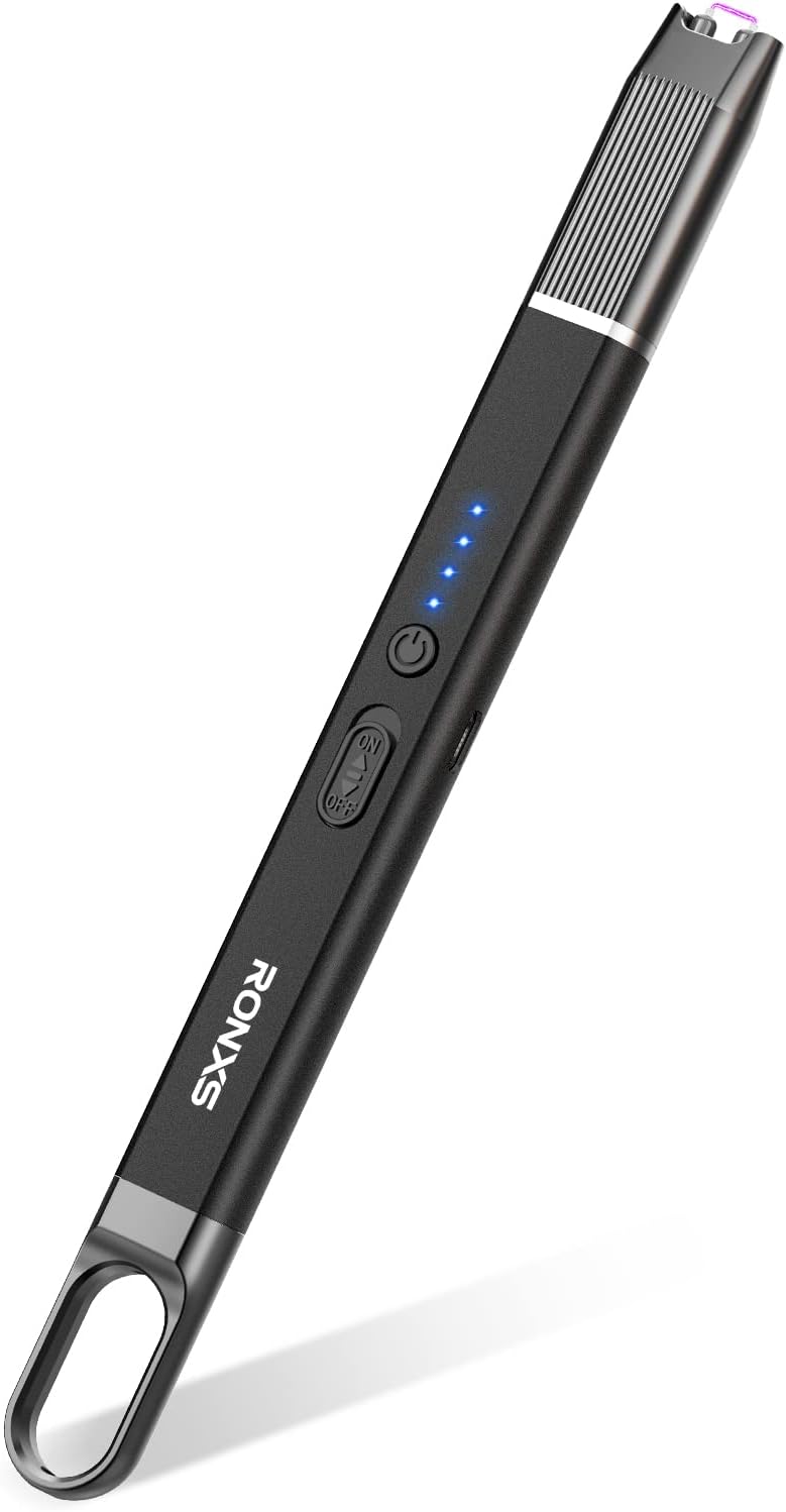 RONXS Lighter Electric Lighter Windproof Flameless Arc Type C Candle Lighters Plasma Rechargeable Lighters with Hanging Hook for Candle BBQ Camping(Black)