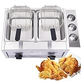 AUTUMFLATGAO Kommerzielle Gas-Fritteuse Mit Zwei Tanks, 2×10L Gas-Fritteuse, Arbeitsplatte Aus Edelstahl Zum Frittieren Für Pommes Frites, Restaurant, Heimküche