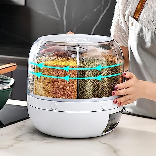 Image of Rotating Rice and Grain Dispenser with Lid for Kitchen - Modular Storage Container for Dry Food, Dal, Cereal, Flour - Plastic Pantry Organizer Jar Dabba for Home, Pulses Box for Kitchen Use