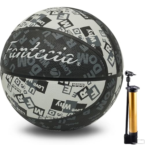 Fantecia Basketball Size 5, Black & White Graffiti Basketballs with Pump, Perfect for Street Style