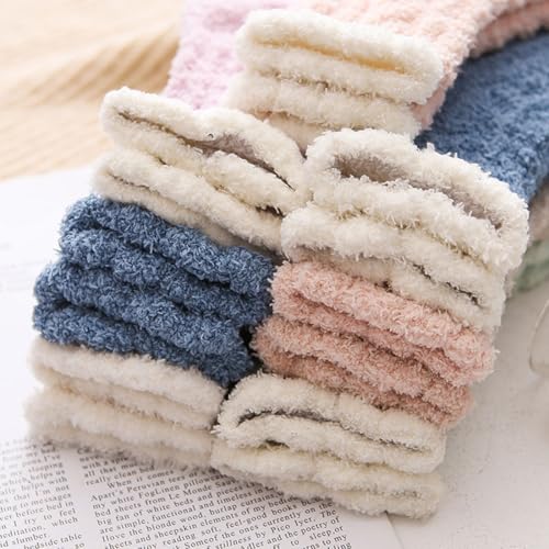 Image of Women's Fuzzy Socks 5 Pair Pack - Fluffy Cozy Warm Winter Slippers, Comfy Cabin Plush Sleep Home Soft Socks