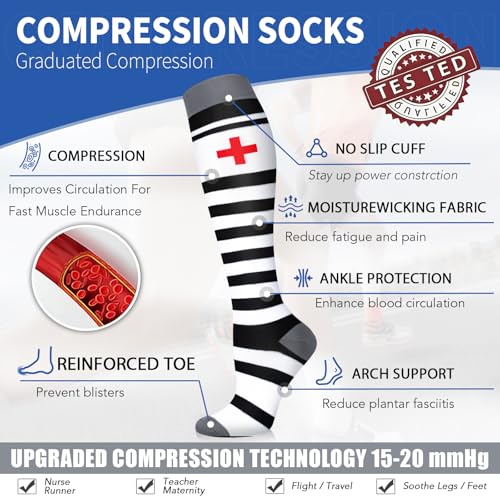 Image of 3 Pairs Knee High Graduated Compression Socks For Women and Men - Best Medical, Nursing, Travel & Flight Socks - Running & Fitness - 15-20mmHg