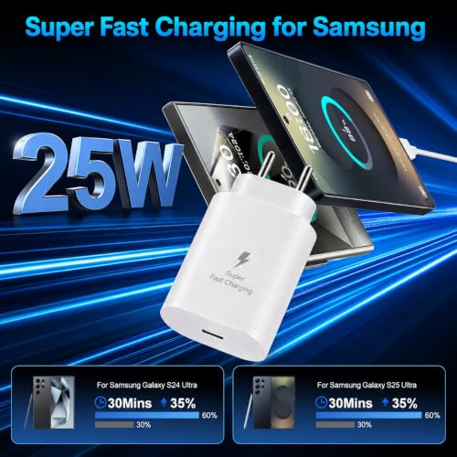 Image of AILKIN 25W Type C Fast Charger (White) with USB C to C Cable (1M) | PD 3.0 Fast Charging Adapter | Compatible with Samsung Galaxy S24, S23, S22, Note Series & Other Type-C Devices