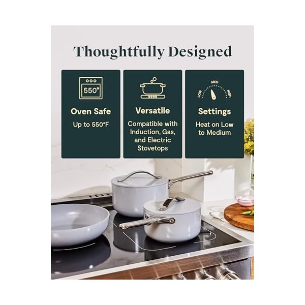 Caraway nonstick ceramic cookware set 12 piece pots pans lids and kitchen storage non toxic oven safe compatible with all stovetops sage  urban country home decor