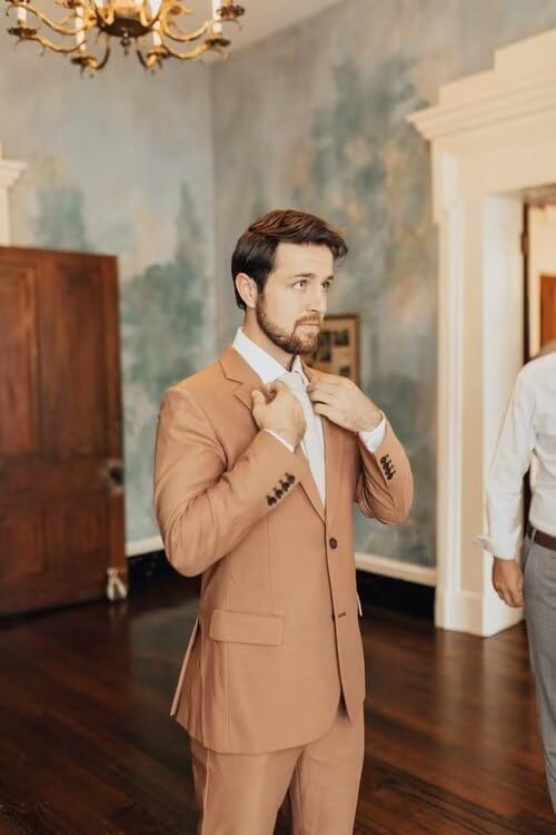 SHUZHXLZANGY Men's Suits Slim Fit 2 Piece Two Button Blazer Men Pants Suit for Men Wedding Prom Formal Business3