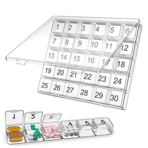 Pill Organizer Case ? 31-Day Daily Medication Container With Large Compartments | Squeeze-to-Open Medicine Storage For Vitamins 