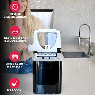 Frigidaire EFIC123-SSBLACK Compact Countertop Ice Maker, 26lbs of Ice per Day, Black Stainless