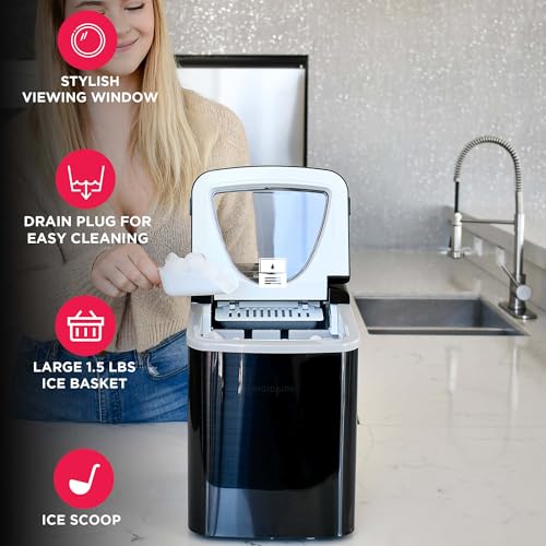 Image of Frigidaire EFIC123-SSBLACK Compact Countertop Ice Maker, 26lbs of Ice per Day, Black Stainless