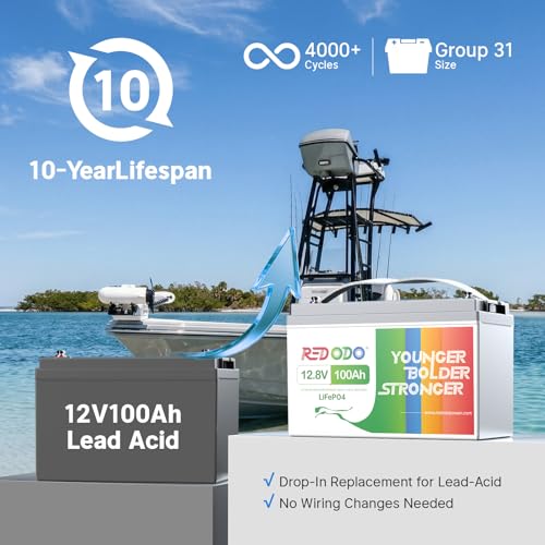 Image of Redodo 12V 100Ah LiFePO4 Battery, 12 Volt Lithium Batteries with 100A BMS, Group 31 Deep Cycle Battery Replacement of Agms, 4000+ Cycles, Great for RV, Trolling Motor, Marine, Solar Systems
