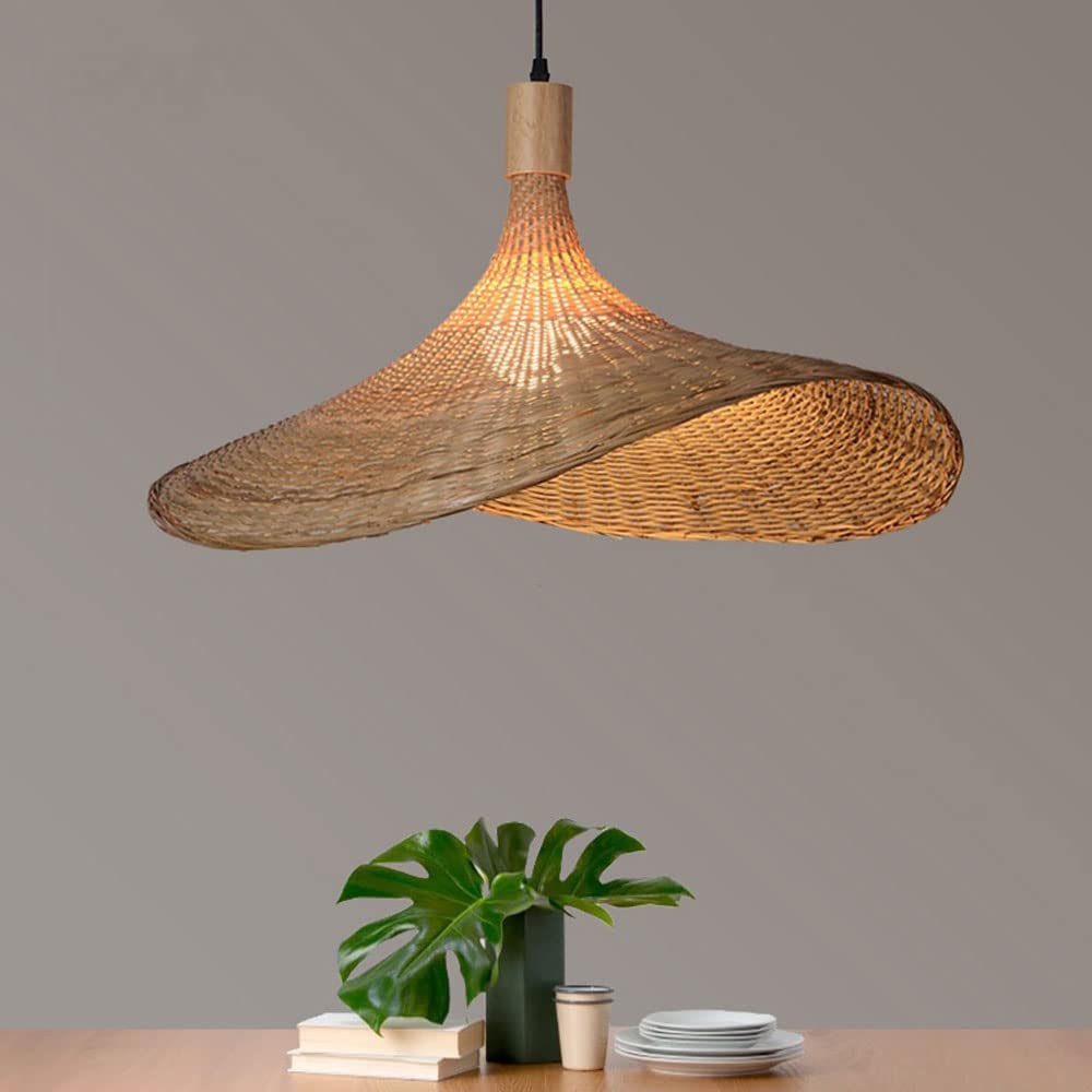 Lampadario A Cappello di Paglia in bambù Lampadari Creativi in ​​Vimini in Rattan Lampada A Sospensione Intrecciata Vintage Lampade A Sospensione per Interni Lampada in Stile Giapponese