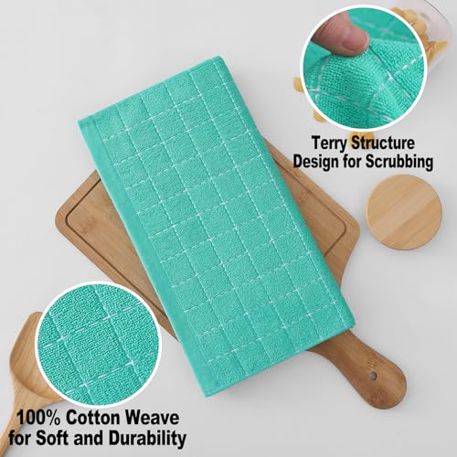 Image of Homaxy 100% Cotton Terry Kitchen Towels, 12 Pack, Turquoise