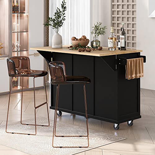 Multipurpose-Kitchen-Cart-Cabinet-with-Rubber-Wood-Drop-Leaf-CountertopInternal-Storage-Cabinet-Racks-W-5-Wheels-3-Drawers-for-Dining-Room-HomeBarBlack Multipurpose Kitchen Cart Cabinet with Rubber Wood Drop Leaf CountertopInternal Storage Cabinet Racks W 5 Wheels 3 Drawers for Dining Room HomeBarBlack