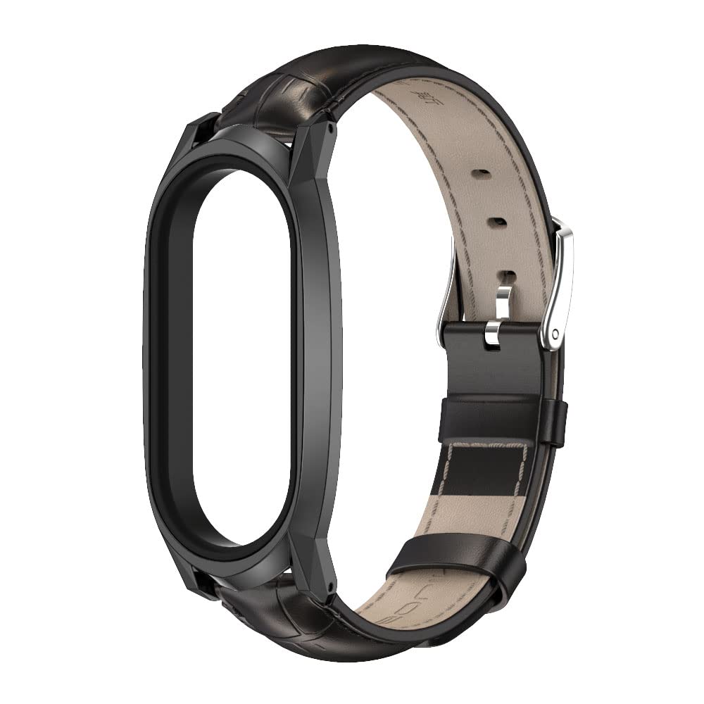 YIMICO Replacement Wrist Leather Strap for Xiaomi Mi Band 7, Wirstband with Metal Frame, Leather Strap Bracelet for xiaomi mi band 7